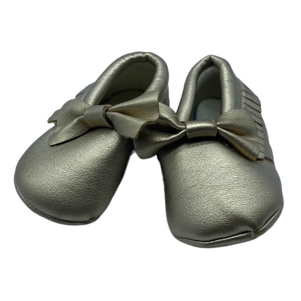 NWOT Romirus Infant Toddler Sz 3 Gold Bow Fringe Glitter Booties Moccasins‎